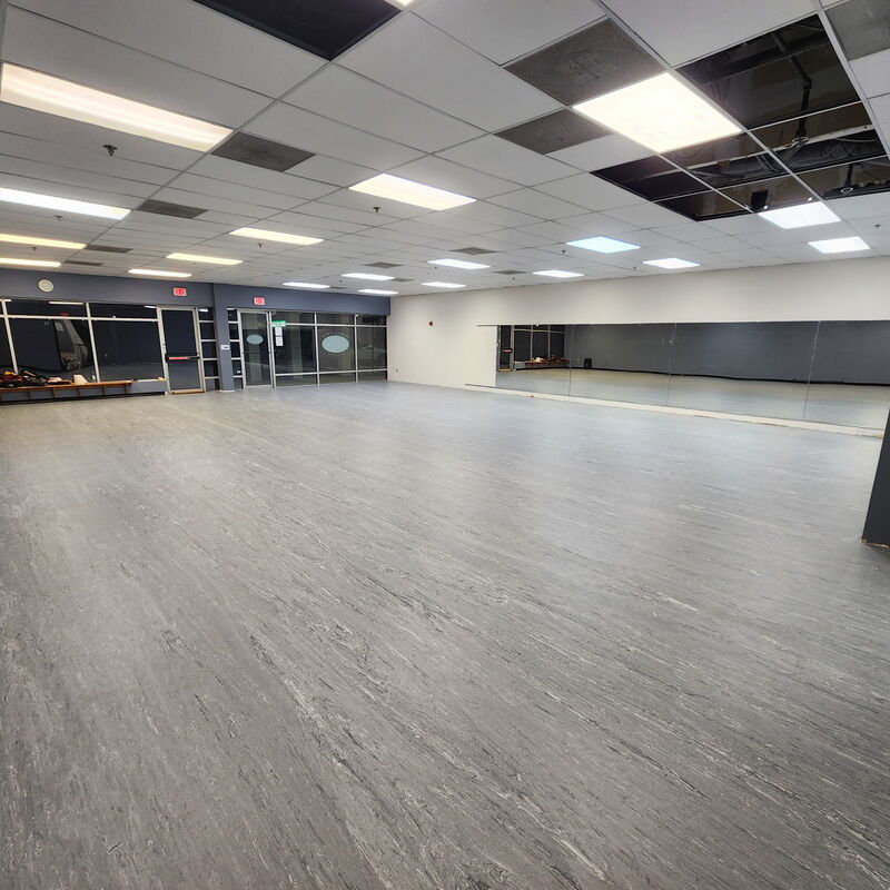 Large commercial space with a refinished grey-toned floor